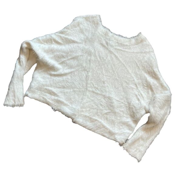 Cream Soft Wrinkle Look Oversized Short Long Sleeve Pullover Sweater M - Picture 3 of 8